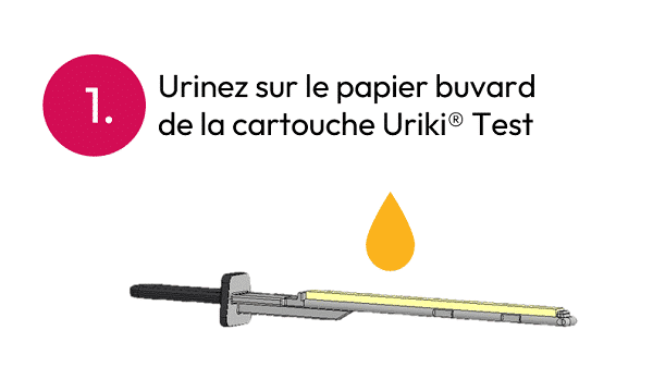 Étape 1 : urinez sur le papier buvard de la cartouche Uriki Test